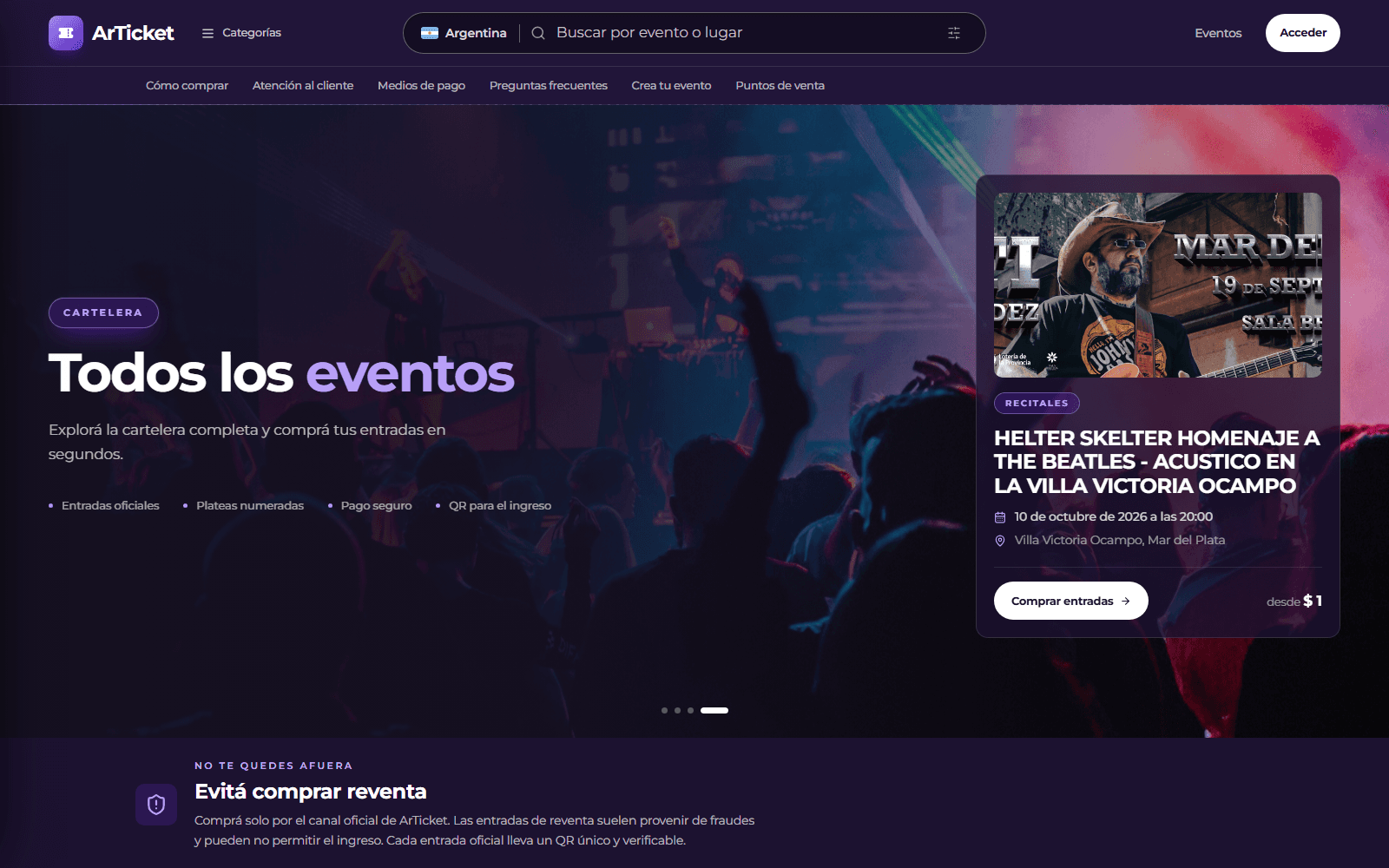 ArTicket Platform — Next.js 16, TypeScript, PostgreSQL project screenshot by Ustym Kushnir