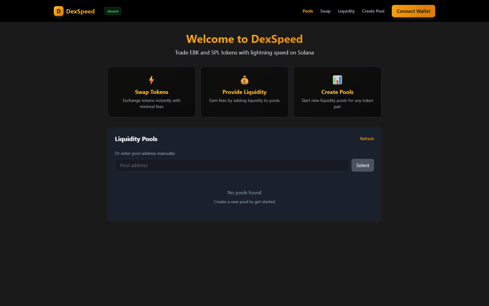 DexSpeed DEX on Solana — Rust, Anchor, Solana project screenshot by Ustym Kushnir