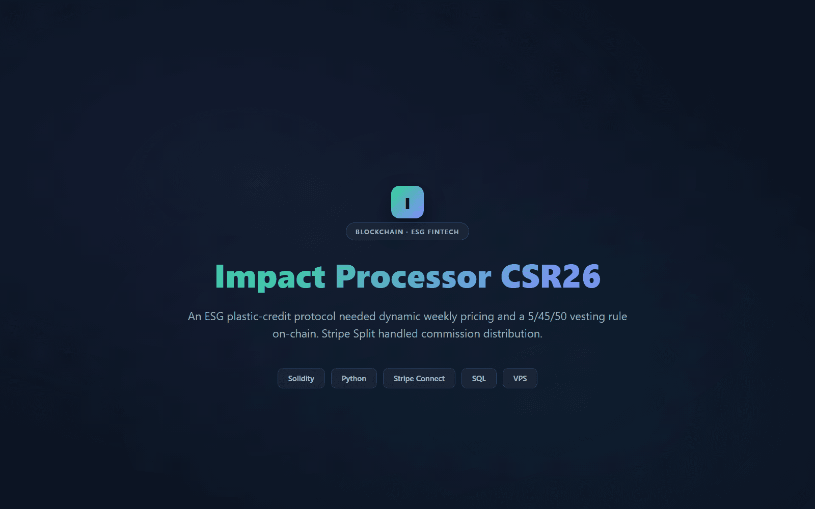 Impact Processor CSR26 — Blockchain, Python, Stripe Connect project screenshot by Ustym Kushnir