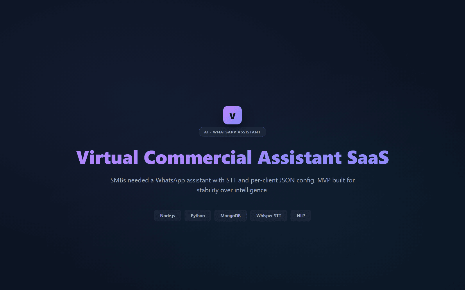 Virtual Commercial Assistant SaaS — Node.js, Python, MongoDB project screenshot by Ustym Kushnir